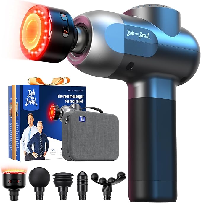 BOB AND BRAD C2 Ultra Massage Gun with Heat Red LED &amp Infrared FSA Eligible Deep Tissue Percussion Massager for Pain Relief Electric Muscle Recovery for Athletes HSA Approved