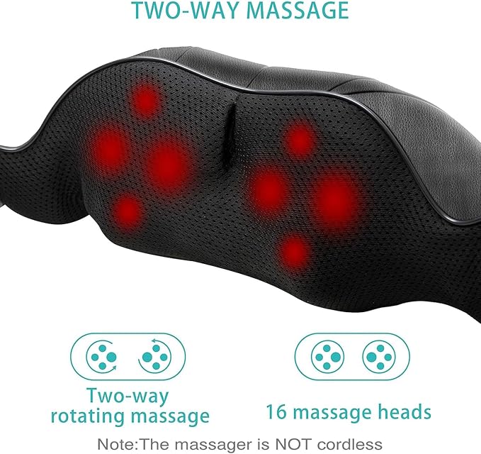 AERLANG Shiatsu Back and Neck Massager Back Massager Deep Tissue Kneading Neck and Shoulder Massage with Heat Electric Massage Pillow Fathers Day Gift Ideas from Daughter Son(NOT Cordless)
