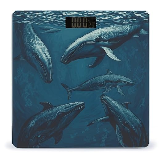 Ocean Whale Scale for Body Weight Sturdy Tempered Glass Weighing Scales with LCD Display Accurate Digital Bathroom Scale Convenient Body Fat Smart Scales 400lb