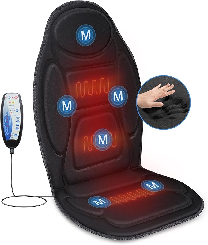 Snailax Vibration Back Massager with Heat Massage Seat Cushion with 6 Vibrating Motors and 2 Heat Levels Massage Chair Pad Seat Massager for Home Office use Gift for Women Men