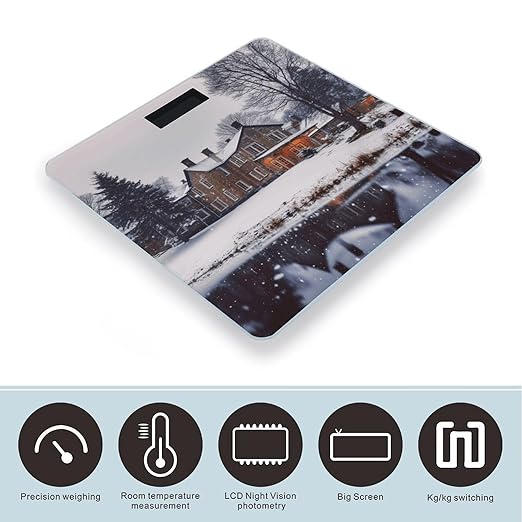 Winter Farmhouse Scale for Body Weight Anti-Slip Tempered Glass Digital Bathroom Scales Clear LCD Display Weighing Scale Safe Rounded Corners Smart Scales