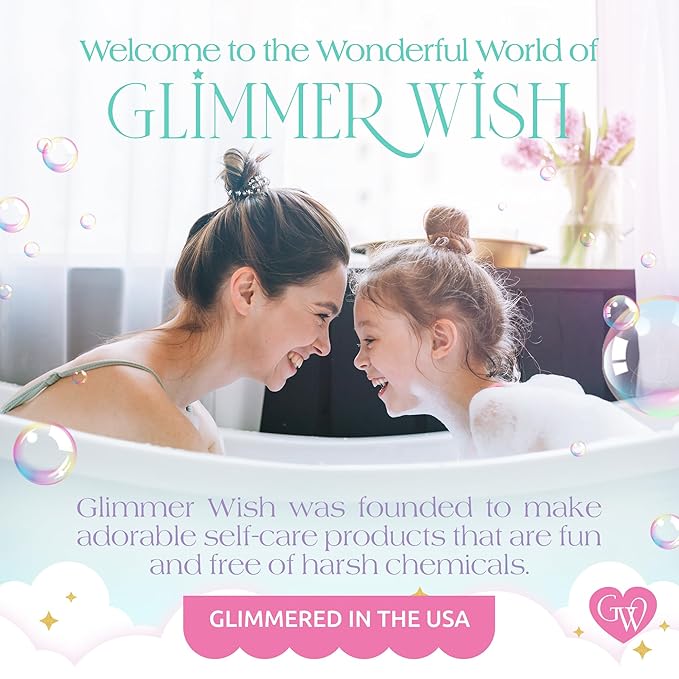 Glimmer Wish Mermaid Kids Bath &amp Lip Care Bundle – Gentle Sulfate-Free Body Wash (12 fl oz) + Glimmer Whip Hydrating Vegan Lip Balm Tropical Pineapple Scent