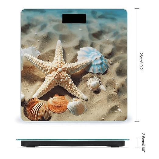 Starfish Coral and Seashell Scale for Body Weight Anti-Slip Digital Bathroom Scale Sturdy Toughened Glass Weighing Scales High Precision Safe Rounded Corners Smart Scales