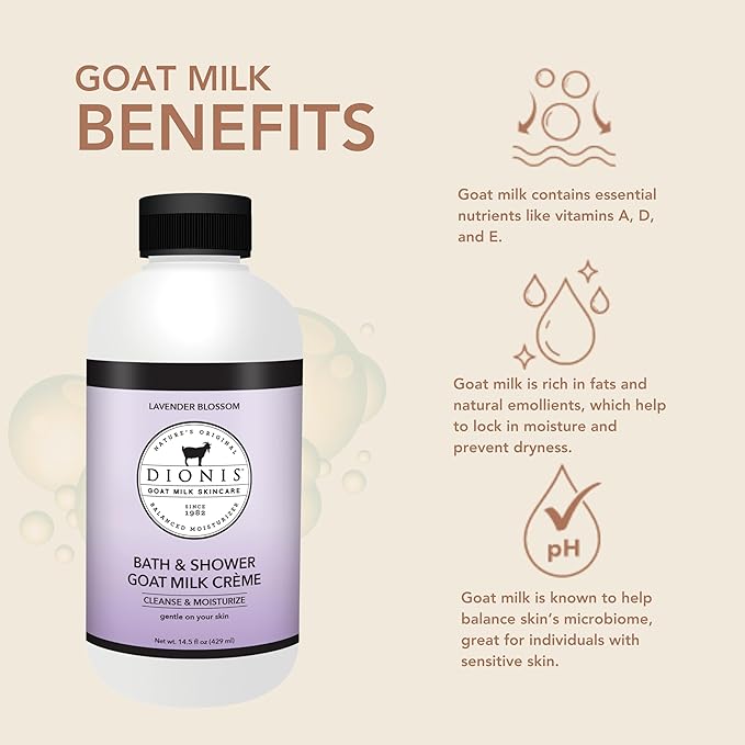 Dionis Goat Milk Bath Soap &amp Liquid Shower Crème Lavender Blossom 14.5oz (Pack of 1)