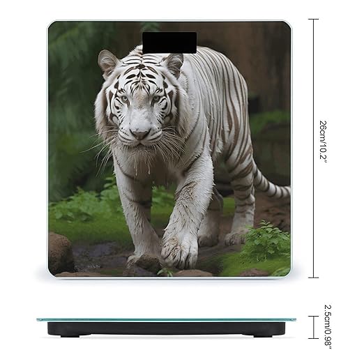 Majestic White Bengal TigerScale for Body Weight with LCD High Precision Weighing Scales Fashion Sturdy Tempered Glass Weight Scales Easy-to-Read Digital Bathroom Scale for Daily 400lb