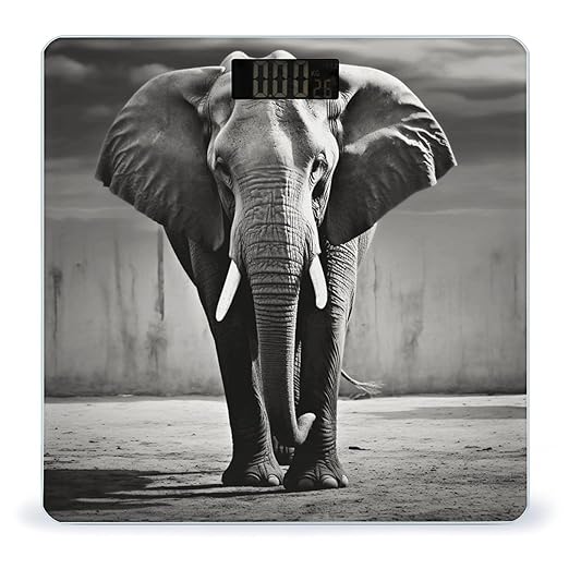 Black and White Elephant Scale for Body Weight Anti-Slip Tempered Glass Digital Bathroom Scales Clear LCD Display Weighing Scale Safe Rounded Corners Smart Scales