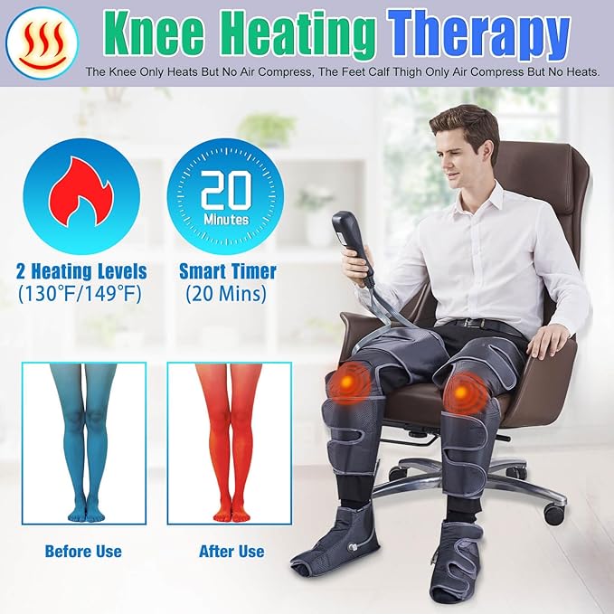 SLOTHMORE Leg Massager for Circulation and Pain Relief Air Compression Foot Massage with 3 Heat Levels 4 Modes 4-in-1 Foot Calf Knee &amp Thigh Knee Heating Therapy Gift for Mom Dad
