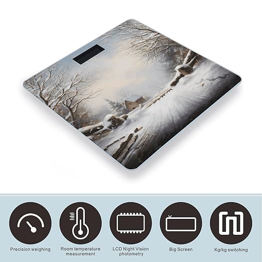Snow Scene Scale for Body Weight Anti-Slip Tempered Glass Digital Bathroom Scales Clear LCD Display Weighing Scale Safe Rounded Corners Smart Scales