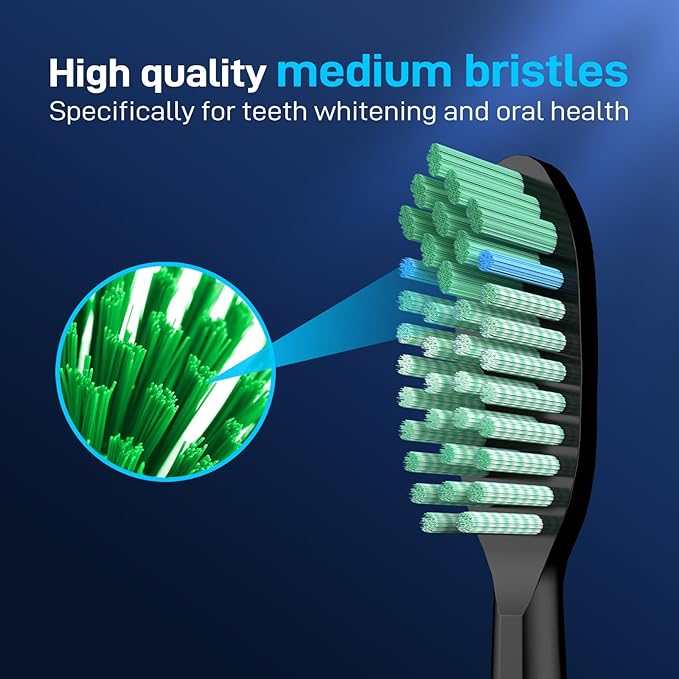 Toothbrush Replacement Whitening Heads Compatible with TAO Clean Sonic Electric Toothbrush - Brush Heads Refills Medium Bristles Black