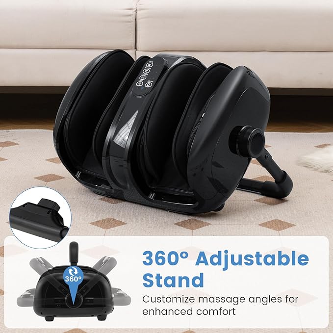 Giantex Foot Massager with Heat Calf Massager with Remove Control 2 Vibration Options 5 Mode &amp 5 Compression Intensity 360°Adjustable Stand Shiatsu Foot Massage Machine for Calf Arm Relax (Bl