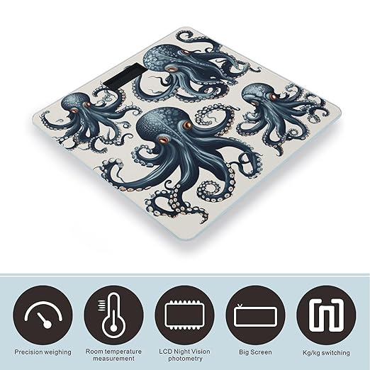 Octopus Pattern Scale for Body Weight Accurate Digital Bathroom Scale Toughened Glass High Precision Scales Smart Weight Scales with Large LCD Backlight Display Weighing Machine