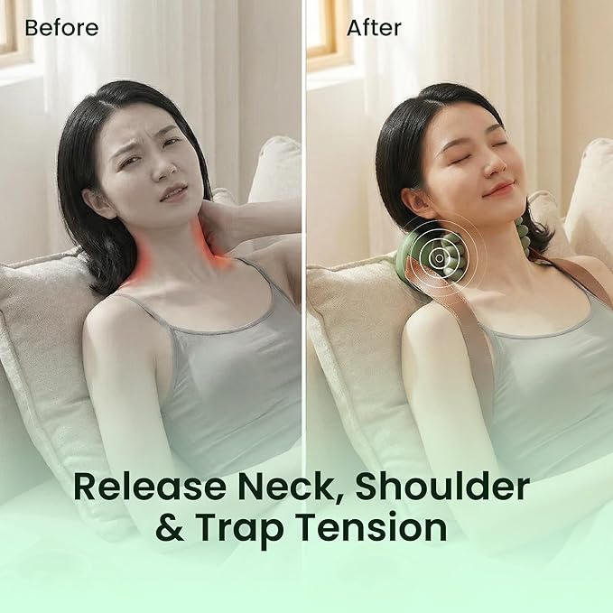 2025 New Neck &amp Shoulder Massager – Deep Tissue Portable Muscle Relaxer with Heat | Ergonomic Silicone Design for Pain Relief Tension Release &amp Travel-Friendly Recovery Device (Matte Green)