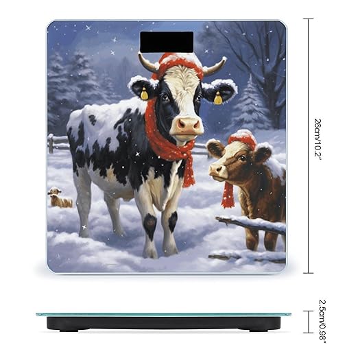 Christmas Snow Cow Scale for Body Weight Safe Rounded Corners Tempered Glass Digital Bathroom Scale LED Display 400lb Capacity Weight Scales with High Precision Sensors