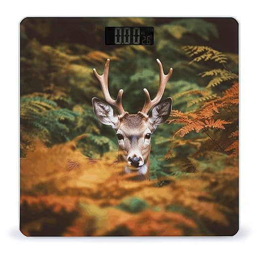Deer Among Thick Leaves Scale for Body Weight Sturdy Tempered Glass Weighing Scales with LCD Display Accurate Digital Bathroom Scale Convenient Body Fat Smart Scales 400lb
