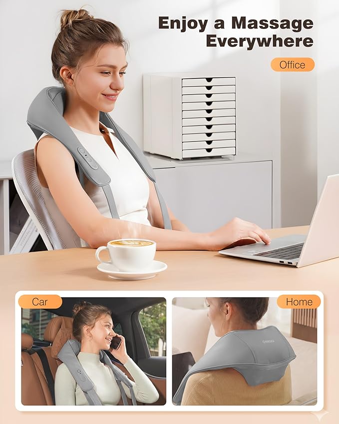 KNQZE Neck and Shoulder Massager with Heat Cordless Back and Neck Massager Upgraded Graphene Heating 4D Shiatsu Deep Kneading Massage for Shoulder Back Pain Relief (Gray)