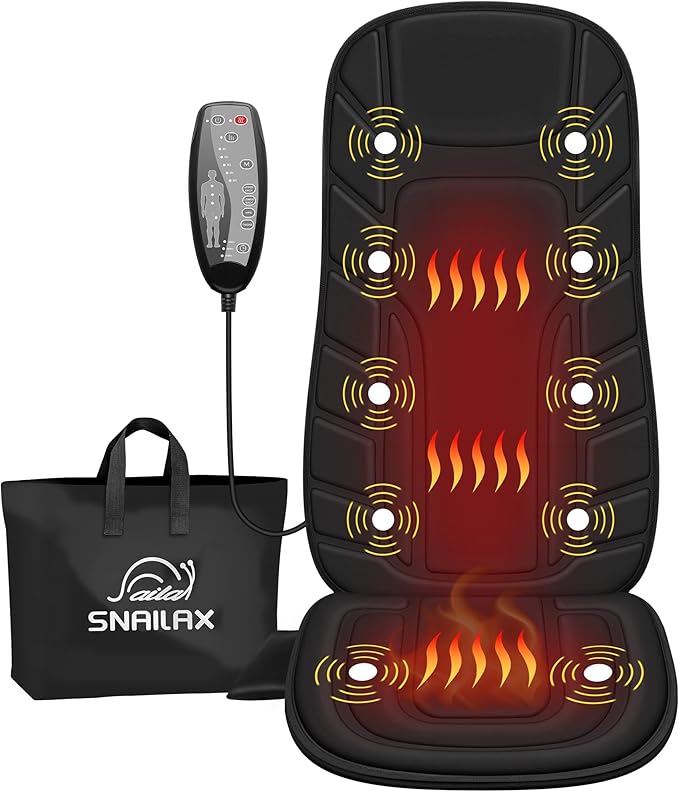 Snailax Back Massager with Heat Massage Seat Cushion with 10 Motors Massage Chair Pad for Home Office Use 5 Modes &amp 3 Intensity Levels 2 Heat Settings with 30-60-90 Mins Timer Gifts for Him H