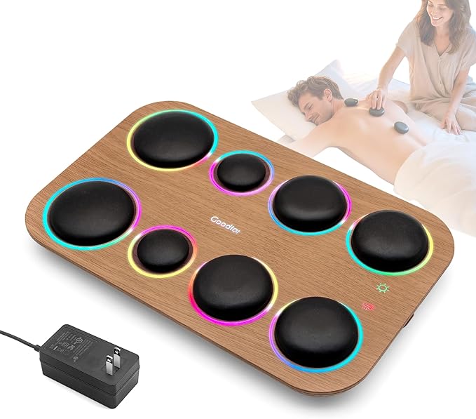 8PCS Hot Stone Massage Set with Warmer –Basalt Stones Massager for Deep Tissue Pain Relief &amp Muscle Relaxation Home Spa Kit with Soothing Ambient Light – Valentine's Day &amp Birthday Gift