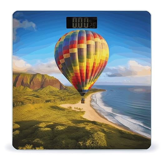 Hawaii Hot Air Balloon Bathroom Scale Automatic Power On/Off Body Scales LCD Backlight Display Square Digital Scale Rounded Corners Bathroom Scales for Home Bedrooms