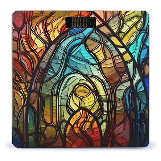 Stained Glass Art Bathroom Scale Rounded Smart Scale for Body Weight Automatic Power On/Off Weight Scales Accurate Bathroom Digital Scales for Pet Home Bedroom Kitchen
