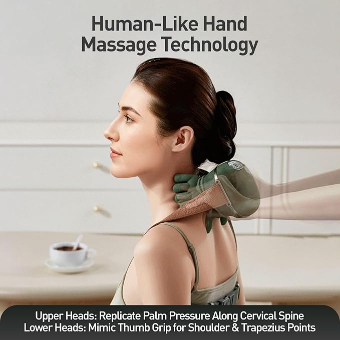 Neck Massager for Pain Relief Deep Tissue with Fingers Bionic Portable Cordless Electric Shiatsu Shoulder Massage with Heat and Compression