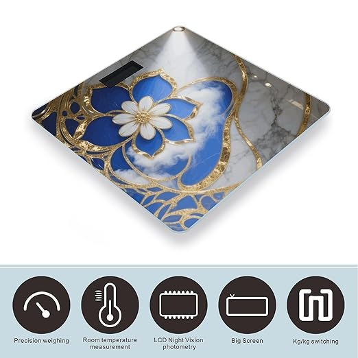 Turquoise Blue Gold Marble Scale for Body Weight Sturdy Tempered Glass Weighing Scales with LCD Display Accurate Digital Bathroom Scale Convenient Body Fat Smart Scales Easy Read