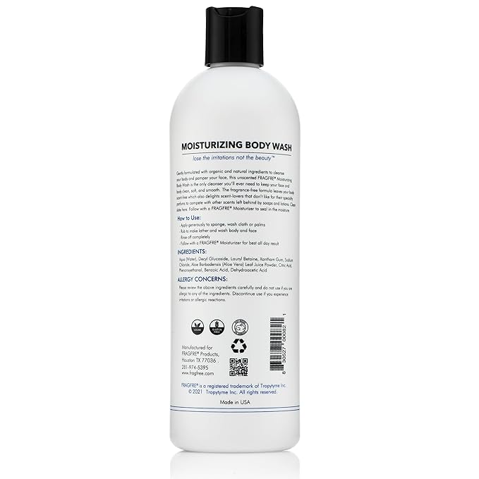 Moisturizing Body Wash 16 oz: Gentle Body and Facial Cleanser - Sulfate-Free No Fragrance - Normal and Sensitive Skins - Vegan Gluten and Cruelty Free - Unscented Hypoallergenic