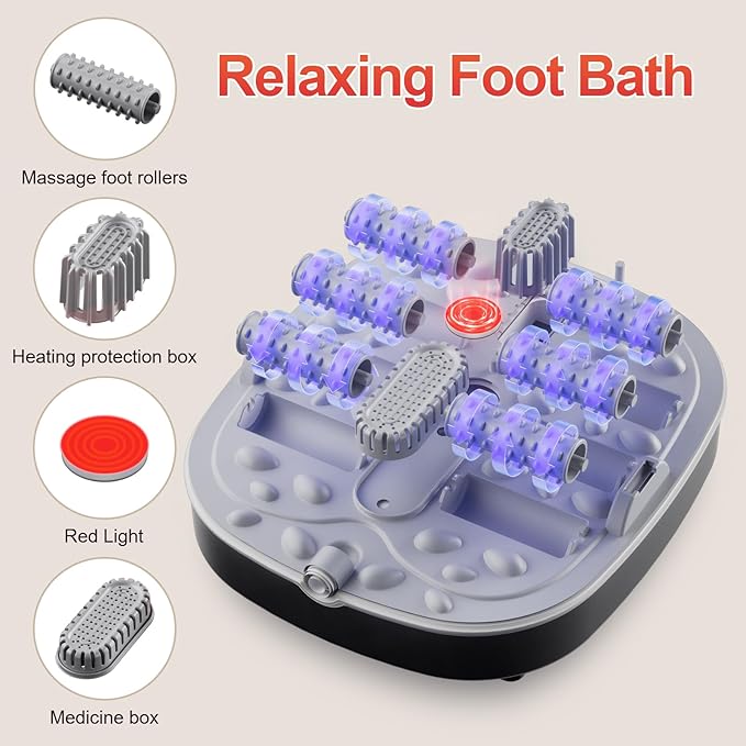 Collapsible Foot Spa Bath with HeatFoot Massager with Two Side SupportsLeakage ProtectorTemperature ControlBubblesRed LightTimerFeet Spa TubFeet SoakerGifts (Black)