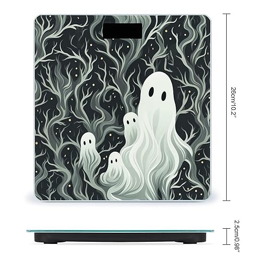 Digital Bathroom Scale for Body Weight Scale with Bright LCD Display High Accuracy Step-On Technology Auto On/Off White Patterned Ghost Digital Scales 400 Lbs /180kg