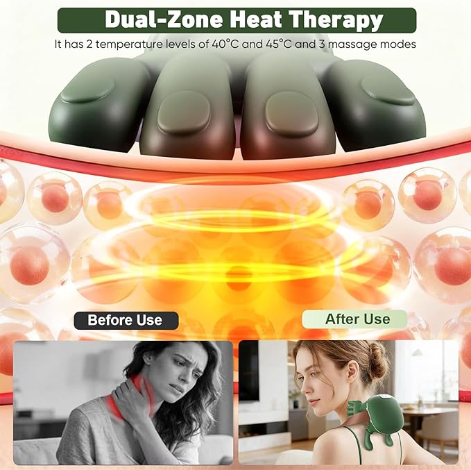 Neck Massager with Heat for Pain Relief deep Tissue Bionic 4D Deep-Kneading Massage with Soothing HeatAdjustable IntensityErgonomic Design for HomeOfficeand Travel Relaxation