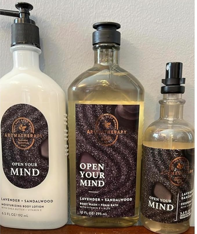 3 OPEN YOUR MIND LAVENDER SANDALWOOD Bath &amp BODY Lotion Wash Oil MIst