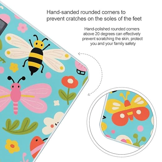 Insect Pattern Weight Scale Large Digital Bathroom Scales with Bright LED Display Non Slip Digital Scale and Step On Fashion Weighing Machine for Body