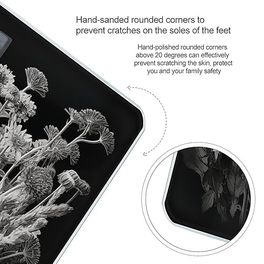 Black and White Flowers Bathroom Scale for Body Weight LCD Display Digital Bathroom Scale Tempered Glass Bathroom Weight Scales Fashion Smart Scales for Home Bedroom 400 Lb