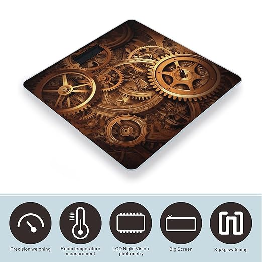 Cool Steampunk Gears Digital Bathroom Scale for Body Weight Weighing Scale with Backlit LCD Display High Precision Measurements &amp Measures Weight Up to 180kg