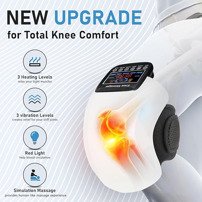 Knee Massager 4 in 1 with Heat Vibration Red Light and 3D Massage Cordless Portable Rechargeable Gifts for Family and Friends