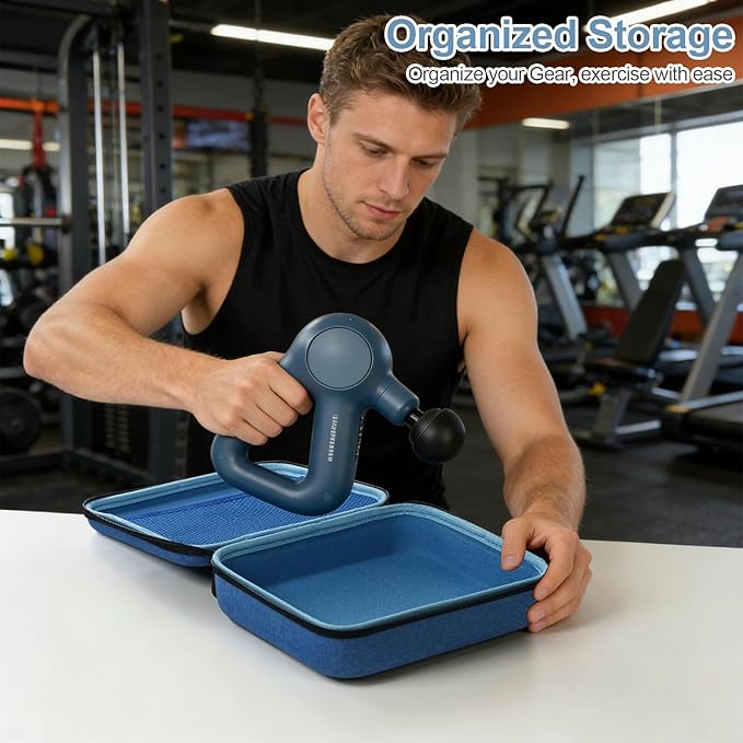 Massage Gun Hard Case Compatible with TheraGun Relief Handheld Percussion Massage Gun Portable Travel Case Storage Carrying Bag with Mesh Pocket for Cables and Other Accessories Blue(Case Only)