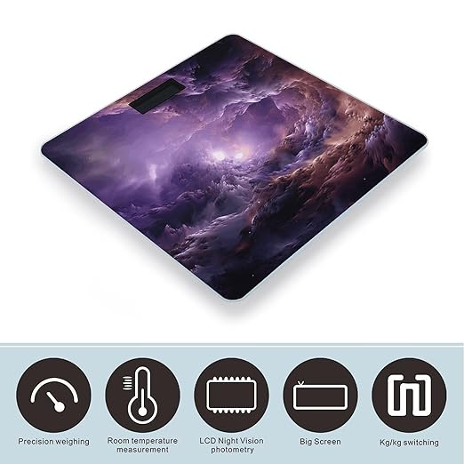 Purple Galaxy Scale for Body Weight Anti-Slip Tempered Glass Digital Bathroom Scales Clear LCD Display Weighing Scale Safe Rounded Corners Smart Scales