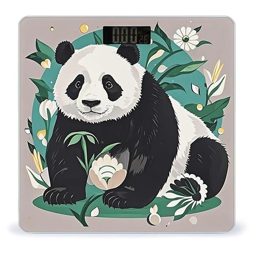 Panda Graphic Black and White Bathroom Scale for Body Weight with High Precision Large LCD Backlight Display Digital Weighing Scale with BMI Capacity Up to 180kg