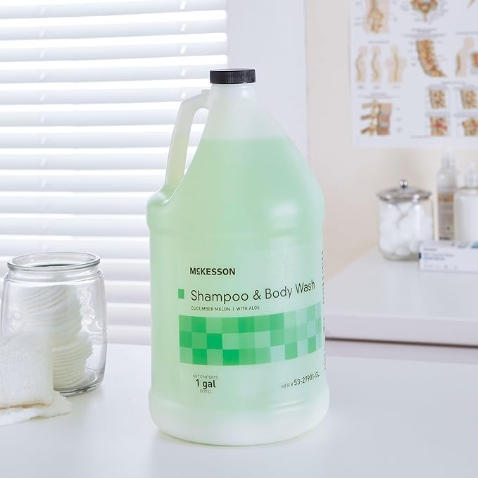 McKesson Body Wash and Shampoo - 1  Gallon Bulk Refill Full Body Wash with Aloe Cucumber Melon Scent - Sensitive Skin &amp Hair 2‑in‑1