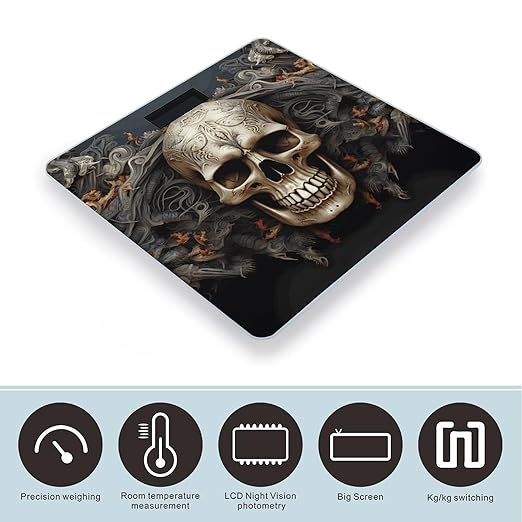 Skulls Scale with LCD Precision Weighing Scales Sturdy Tempered Glass Weight Scales Easy-to-Read Anti-Slip Weight Digital Bathroom Scale for Daily