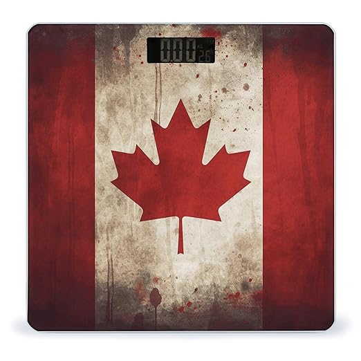 Digital Bathroom Scale for Body Weight Scale with Bright LCD Display High Accuracy Step-On Technology Auto On/Off Retro Canada Flag Digital Scales 400 Lbs /180kg