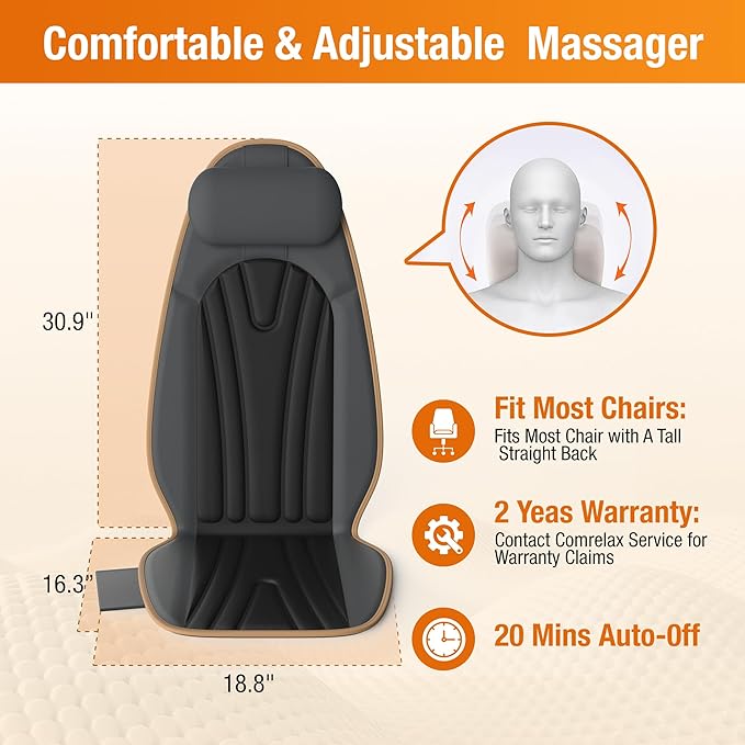 SLOTHMORE Vibration Back Massage Cushion with Heat Back Massager Cushion with 5 Massage Modes Heated Massage Pad for Office Chair &amp Home Relaxation