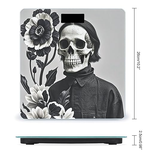 Black and White Flowers and Skull Bathroom Scale for Body Weight Bathroom Weighing Scales with Back Lit LED Display Sturdy Tempered Glass Body Weight Bathroom Scale 400lb Weighing