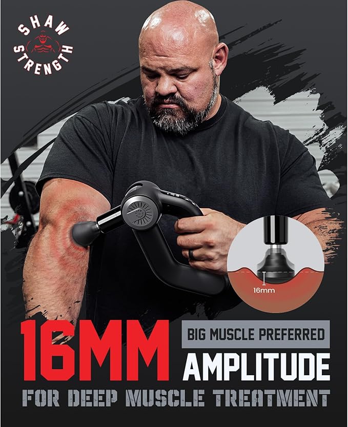 Shaw Strength S6 Pro Massage Gun Deep Tissue Percussion with 16mm Amplitude Professional Muscle Massager Gun for Athletes Pain Relief Handheld Massagers for Muscles 7 Attachments