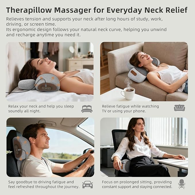 3-in-1 Neck Massager Pillow with Heat Massage &amp Stretcher Traction Massager for Neck Hump Shoulder &amp Muscle Relaxation Pain Relief &amp Cervical Support Ideal Gift for Women &amp Men
