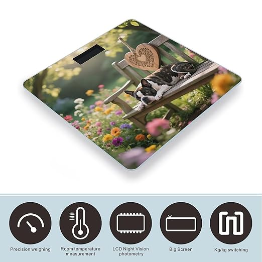 Boston Terrier Weight Scale Cute Bathroom Scale for Body Highly Accurate Digital Weighing Machine for People Compact LCD Display Scales with Sturdy Toughened Glass Scales