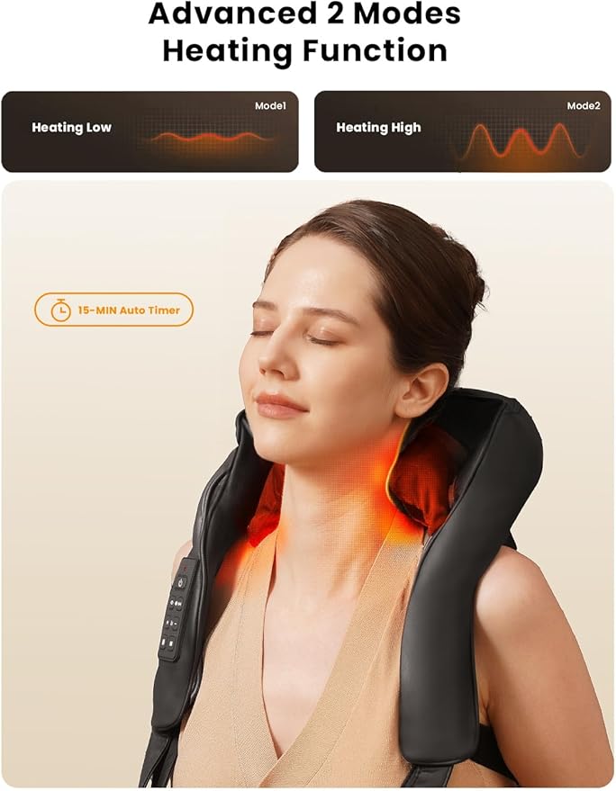 Cordless Neck and Back Massager with Heat Upgarded Adjustable Width Electric Deep Tissue 4D Kneading Massage Shiatsu Shoulder Massage Pillow for Body Muscle Pain Relief Gifts for Mom Dad