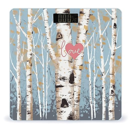 Love Birch Tree Scale for Body Weight Anti-Slip Tempered Glass Digital Bathroom Scales Clear LCD Display Weighing Scale Safe Rounded Corners Smart Scales
