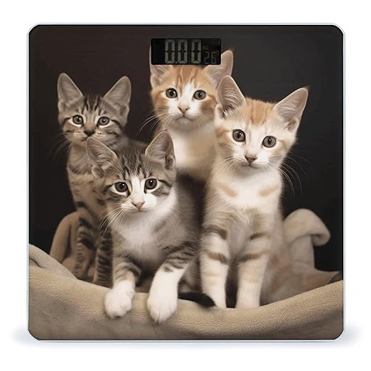 Kittens Family Cats Bathroom Scale Rounded Smart Scale for Body Weight Automatic Power On/Off Weight Scales Accurate Bathroom Digital Scales for Pet Home Bedroom Kitchen