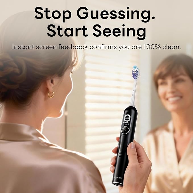 AI Sonic Electric Toothbrush for Adults with Brushing Score &amp Smart Timer Display 6-Zone Tracking Rechargeable Whitening Brush with Soft Heads (Midnight Black)
