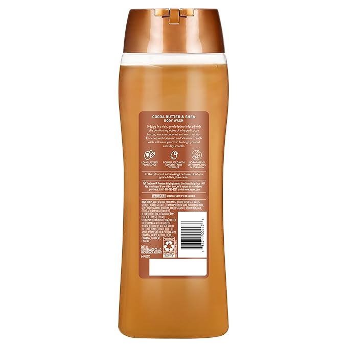 Suave Moisturizing Body Wash Cocoa Butter and Shea with Vitamin E Extract No Parabens No Phtahaltes 18 Oz Pack of 6